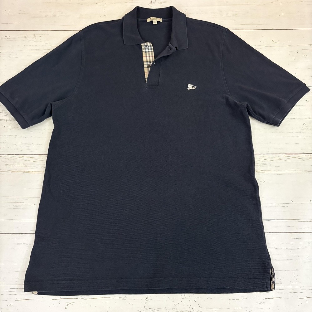 Burberry London Polo Shirt Mens XL Blue Classic Fit Nova Check Short Sleeve